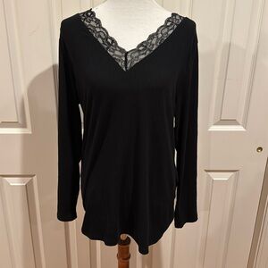 Torrid Lace inlet Long sleeve Waffle Knit Babydoll top plus